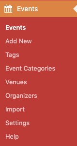 showing Events menu