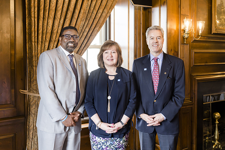 Left to right: Keith P. Posley, superintendent of Milwaukee Public Schools; Vicki Martin, president of Milwaukee Area Technical College; and Mark Mone, chancellor of UWM.