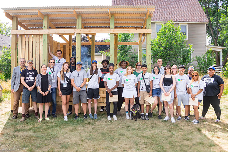 MPS students during a ribbon-cutting ceremony for the Metcalfe Park community garden structures