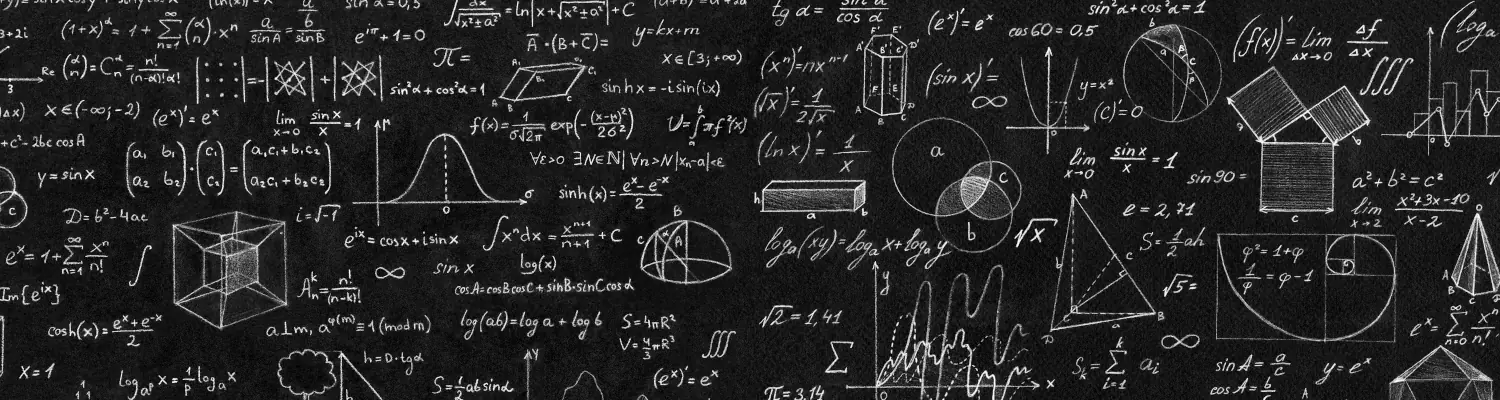 Mathematical equations on a black board