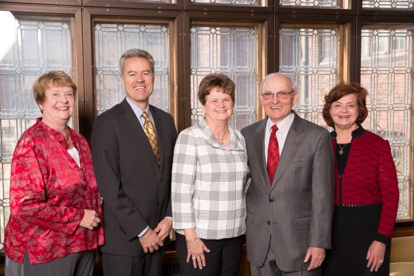 (From left): Sally Lundeen, dean of UWM’s College of Nursing; UWM Chancellor Mark Mone; Yvonne Ziemer; Jim Ziemer; Patricia Borger, UWM’s vice chancellor for development and alumni relations.