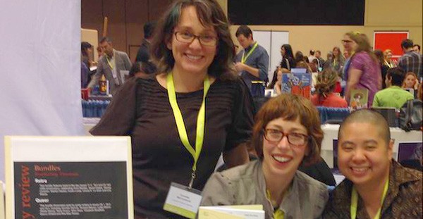 Managing Editor Loretta McCormick (left), Fiction Editor Mollie Boutell and Editor-in-Chief Ching-In Chen at the Association of Writers and Writing Programs conference’s bookfair.