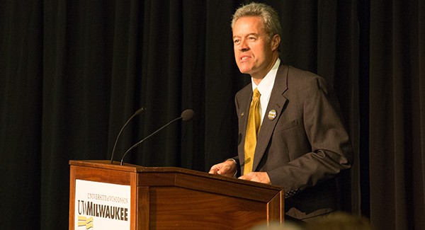 Chancellor Mark Mone addresses the University of Wisconsin System Board of Regents on Thursday, June 4, 2015. (UWM Photo/Troye Fox)