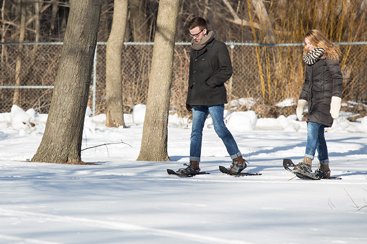 Snow shoes on campus. (UWM Photo/Troye Fox)