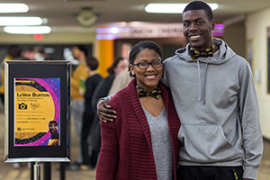 Ayanna Bost and Antonio Loggins, who grew up watching "Reading Rainbow" and felt connected to Burton. (UWM Photo/Elora Hennessey)