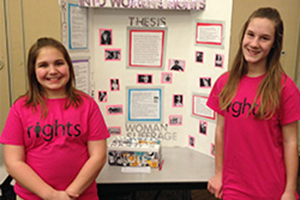 Victoria Rizzo and Sophia Miller from Kenosha School of Technology Enhanced Curriculum West show off their exhibit on Amelia Earhart and Women's Rights. (Photo provided)
