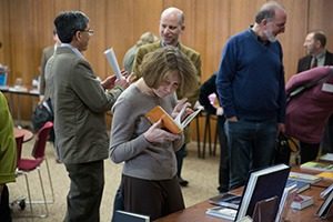 Faculty and staff gathered to celebrate books recently published by UWM authors . (UWM Photo/Kathy Quirk)