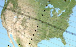 Lines across a map of the U.S. show the path of the moon's shadow.