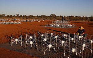 Antennas sit on the ground in Australia.