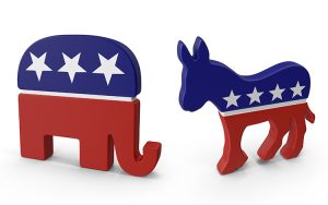 Graphic of republican party elephant and democratic party donkey