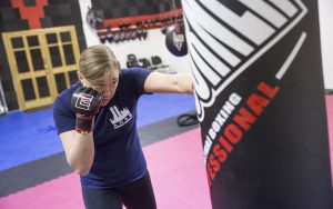 Leah Letson jabbing at a heavy bag as part of her training.