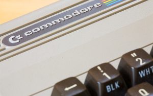 Closeup image of Commodore 64 8-bit computer