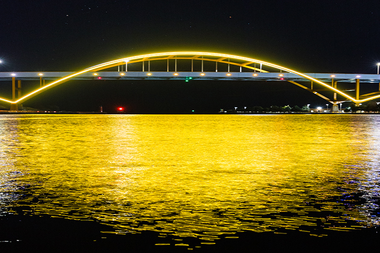 Hoan Bridge lit up gold