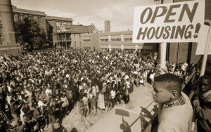A rally outside a church Milwaukee in the 1960s.