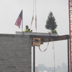 Beam in its final resting place on top of the new chemistry building