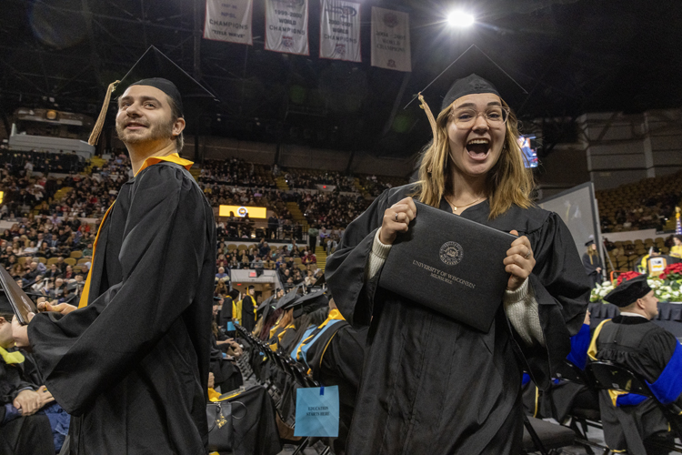 Amanda Rahfaldt Showing her excitement after getting her degree from UW Milwaukee