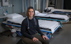 Dr. Laura Swoboda, a wound care specialist, poses in the recovery room at Third Coast Vascular in Milwaukee where they work