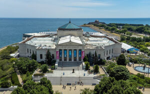 An aerial photo of the Shedd Aquarium