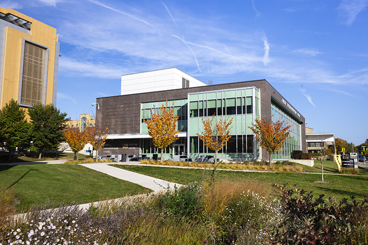 This photo shows the Lubar Entrepreneurship Center on a sunny day.