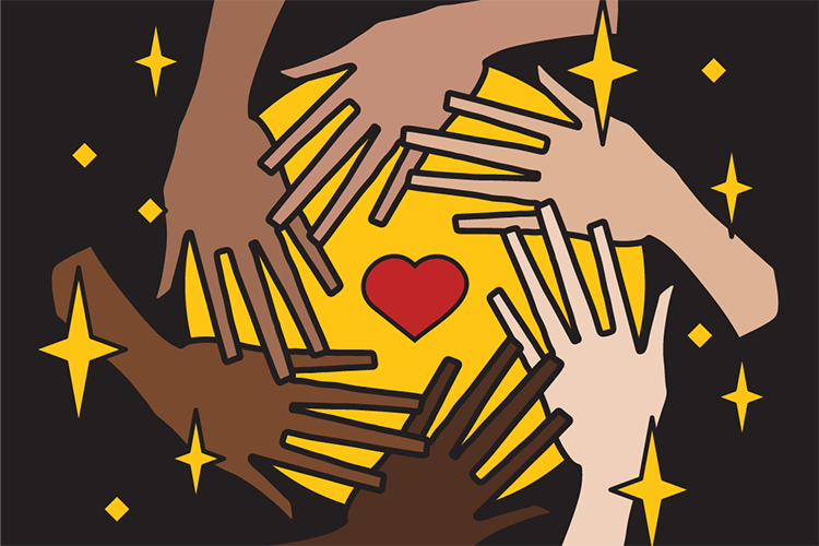 A heart with many hands around it