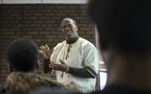 Licensed counselor and UWM alum Alfonzo Watkins talked to the young men about self-image, self-worth and mental health during one of the nearly 60 workshops offered during the summit’s two days. (UWM Photo/Kenny Yoo)