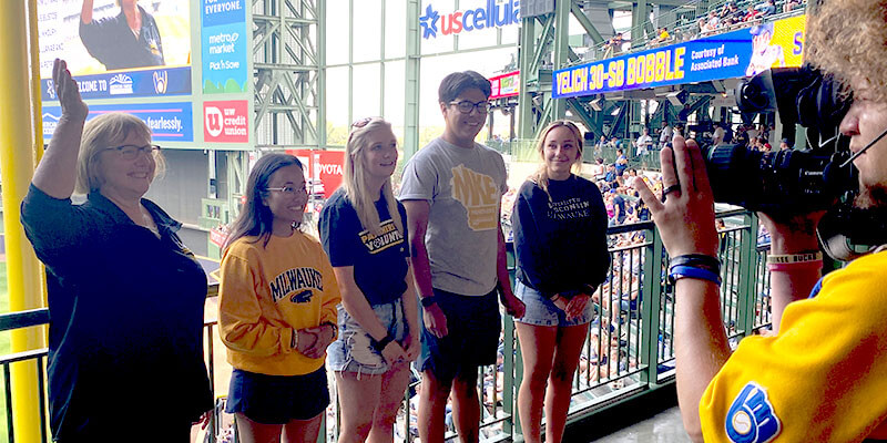 UWM College of Nursing Dean and Students recognized at Milwaukee Brewers Game on July 25