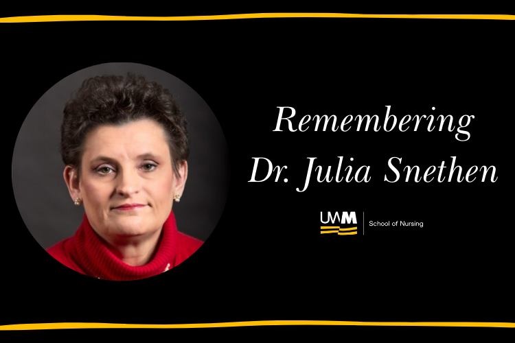 headshot of julie that says remembering dr julia snethen