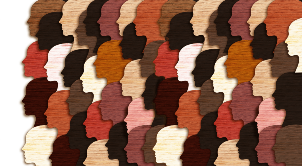 A large group of people's heads in different colors
