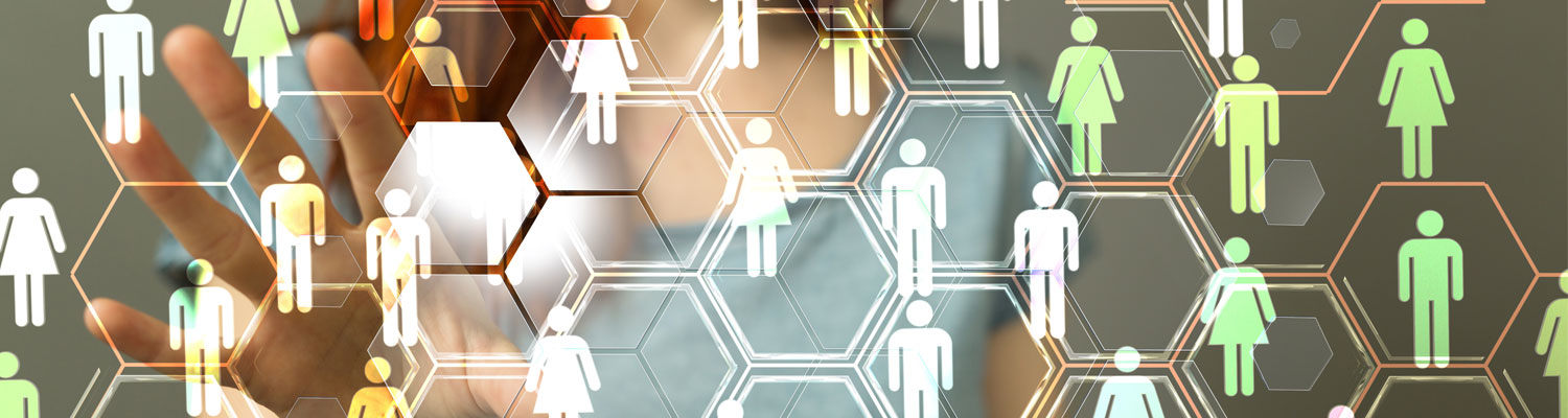 magnifying glass looking at human models