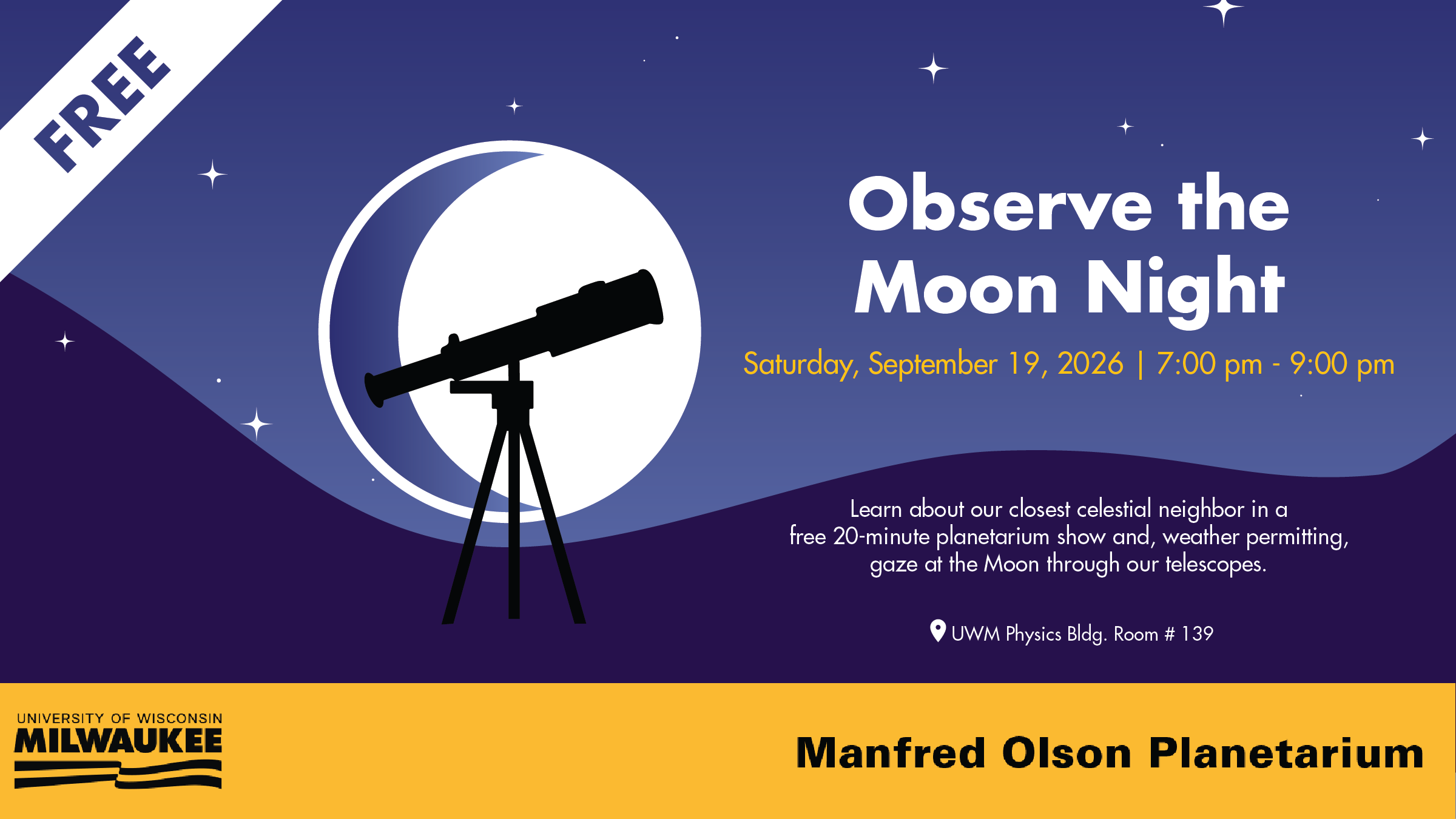 Observe the Moon Night, Saturday, September 19, 2026 from 7 - 9 p.m.