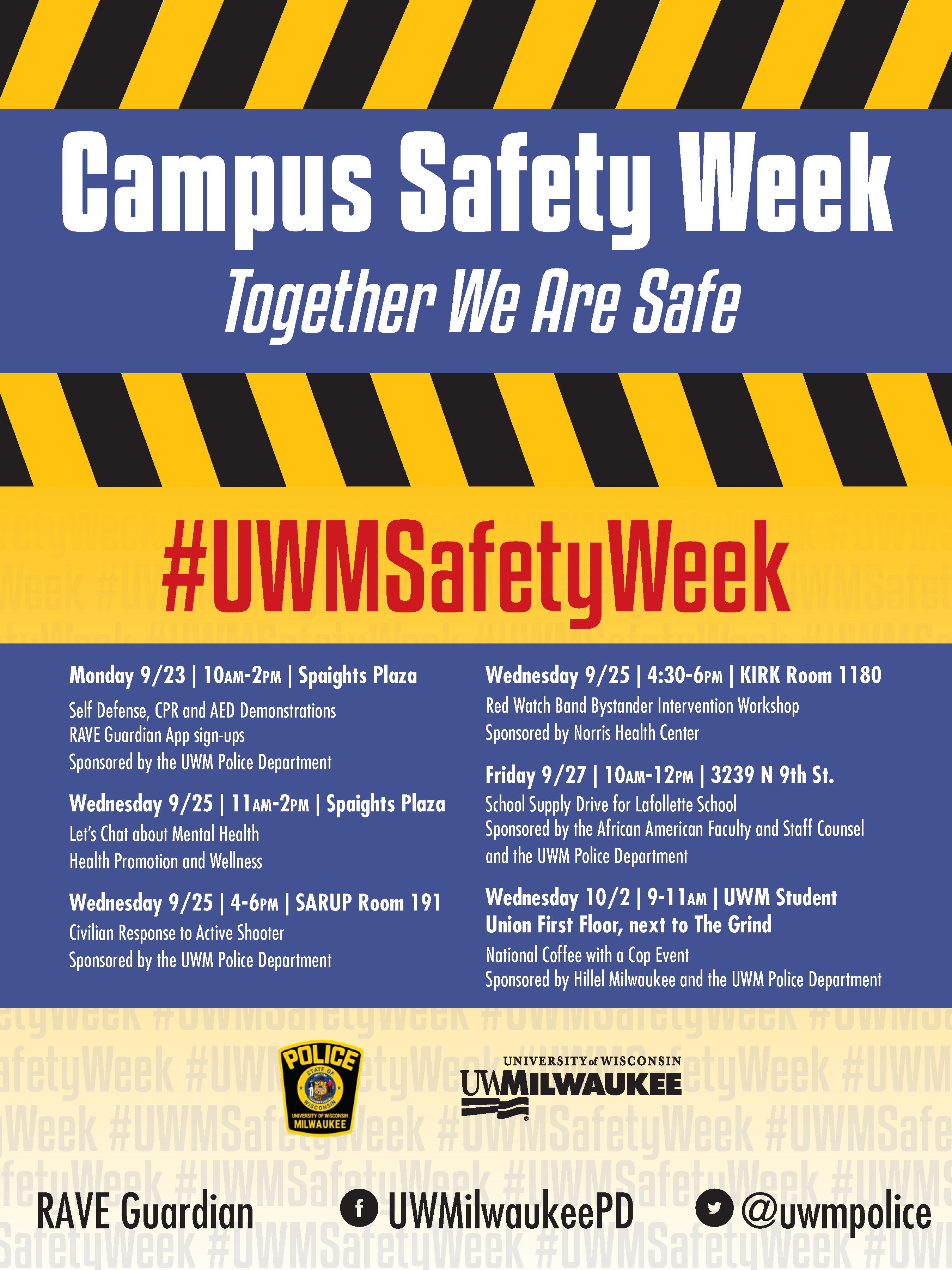 9/23 – 10/2 2019 Campus Safety Week – Together We Are Safe