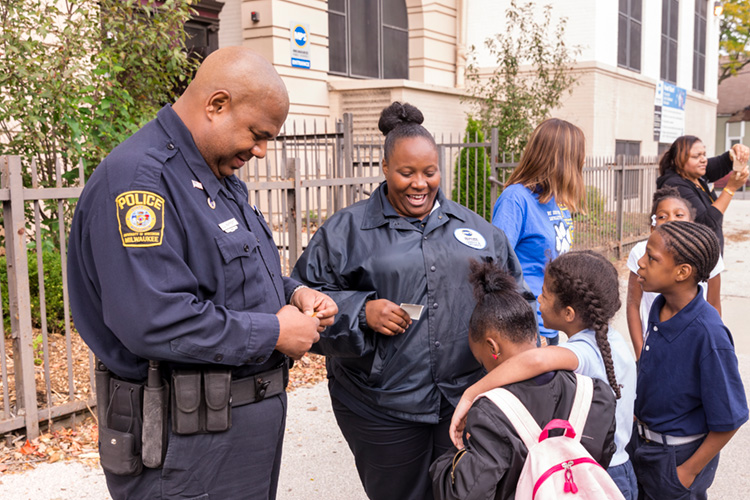 Officer talking with children