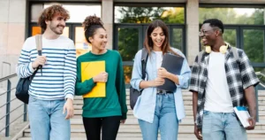 students walking and talking together