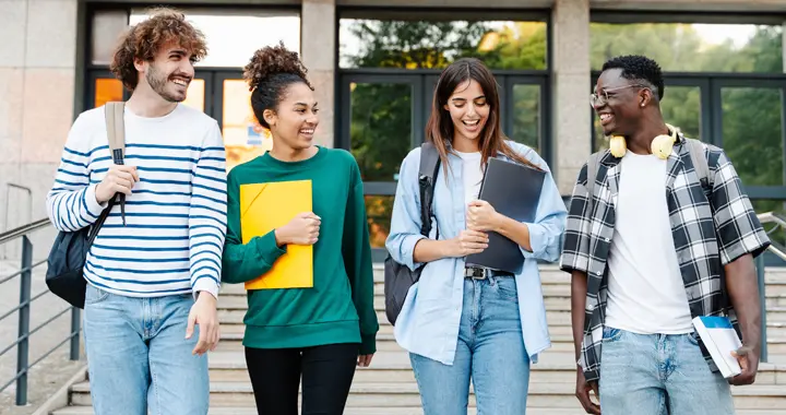students walking and talking together