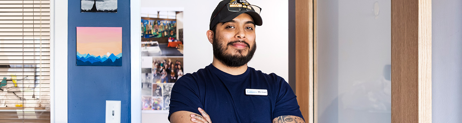 A veteran student in UWM offices