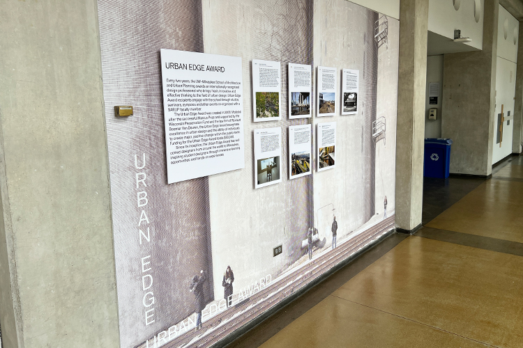 Urban Edge Award wall panel with mural, description and winners