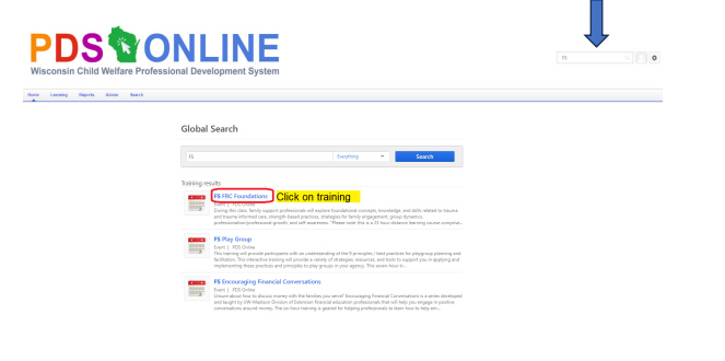 Screenshot of searching in the PDS Online system.