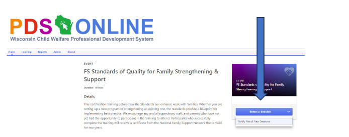 Screenshot showing where to click to start the training session.