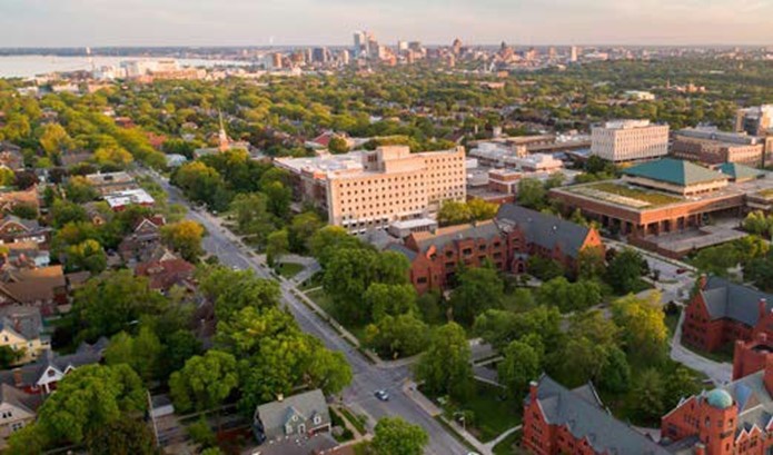 aerial view of UWM campus
