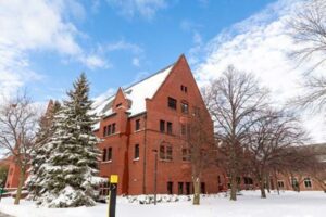 UWM campus building in snow