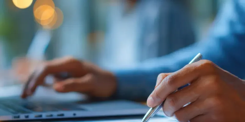 closeup of hands using a laptop