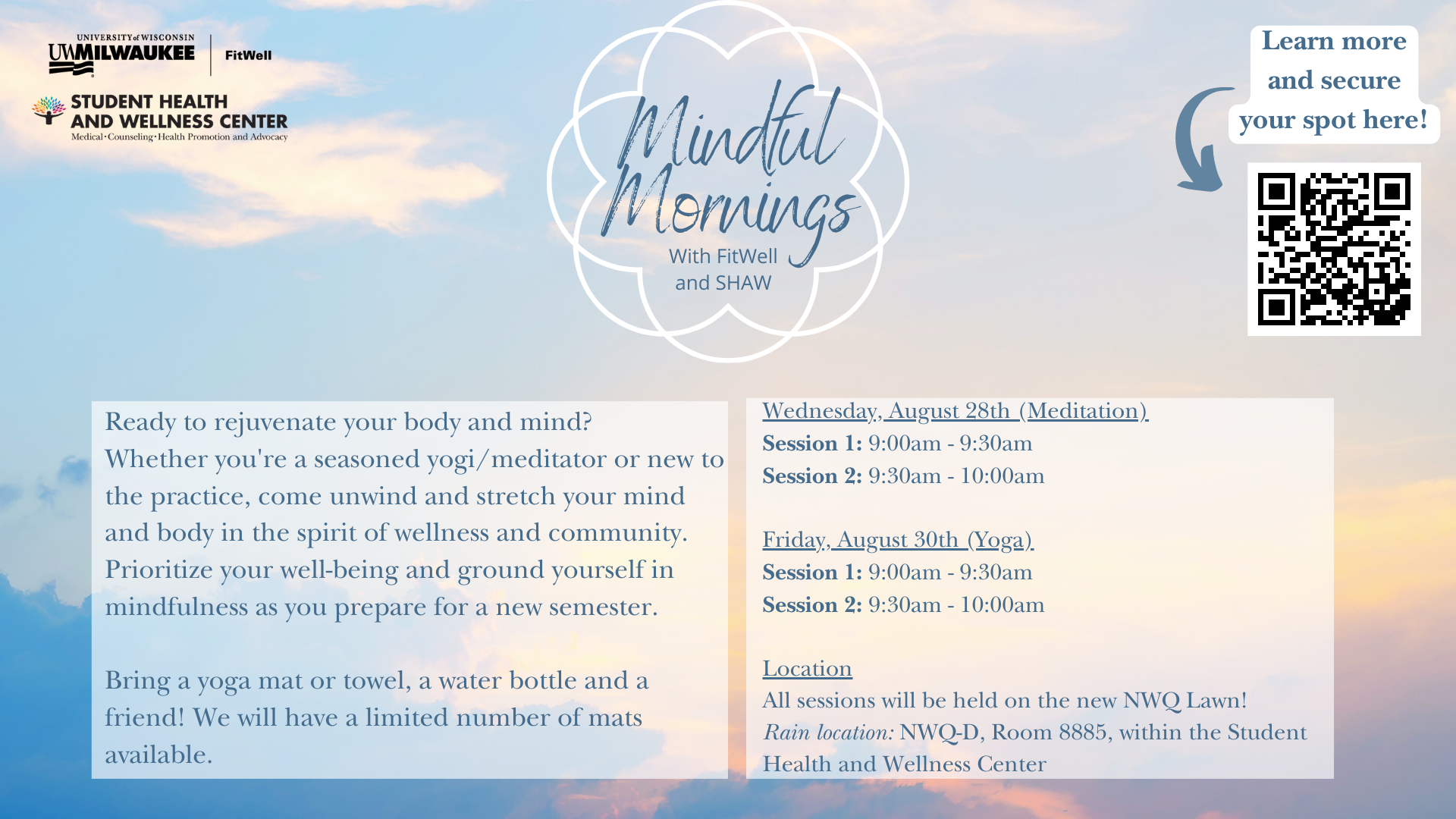 Mindful Mornings UWM Student event - Meditation and Yoga