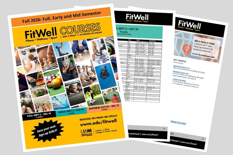 3 pages from the FitWell Course Catalog - Fall 2026