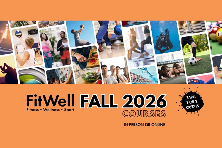 Collage of small photos of fitness, wellness and sport courses.