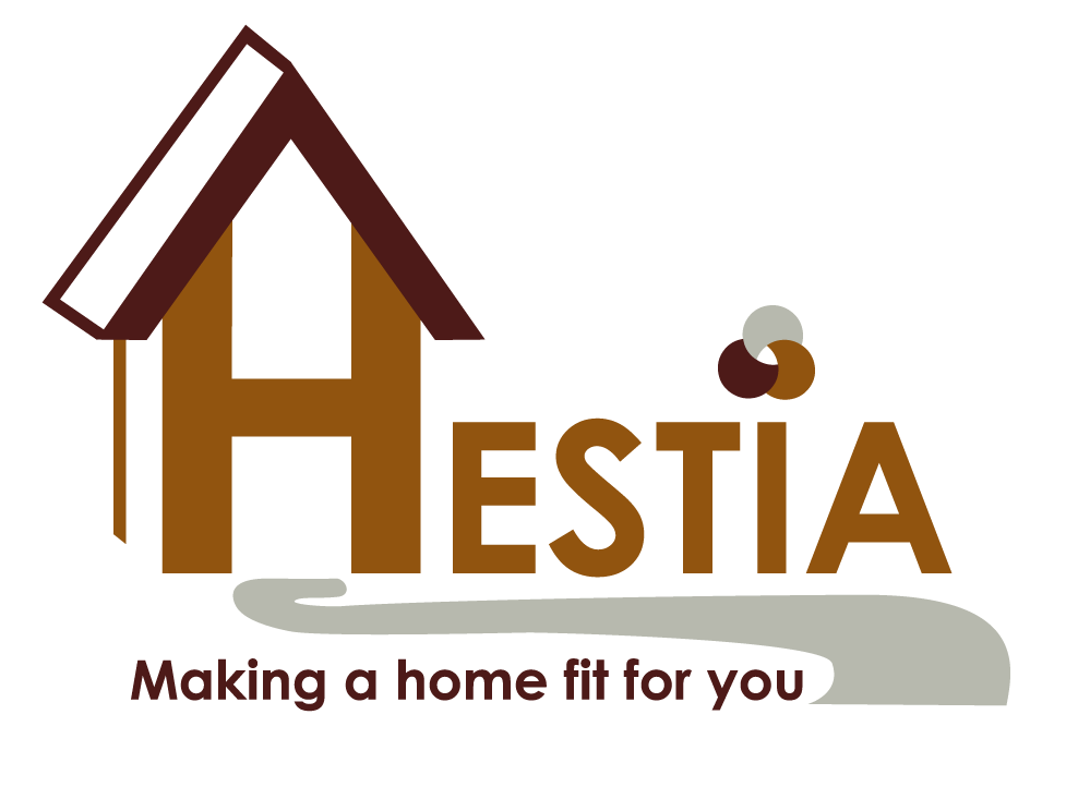 HESTIA logo red orange and gray