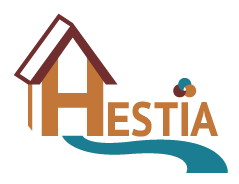 HESTIA logo red orange and blue