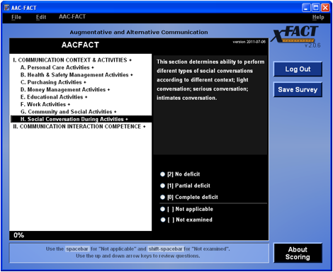 Screenshot of AACFACT presented in XFACT interface
