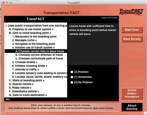 Screenshot of TransFACT assessment menu