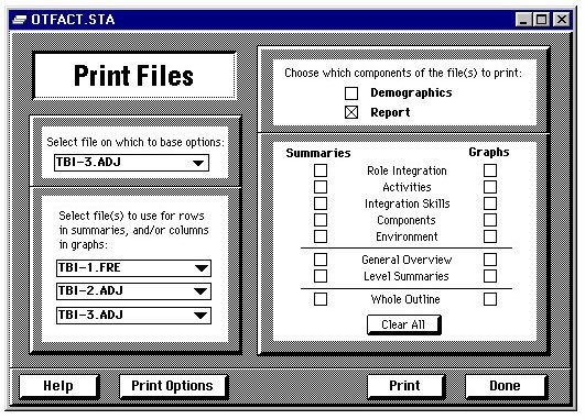 Screenshot of OT FACT print files screen
