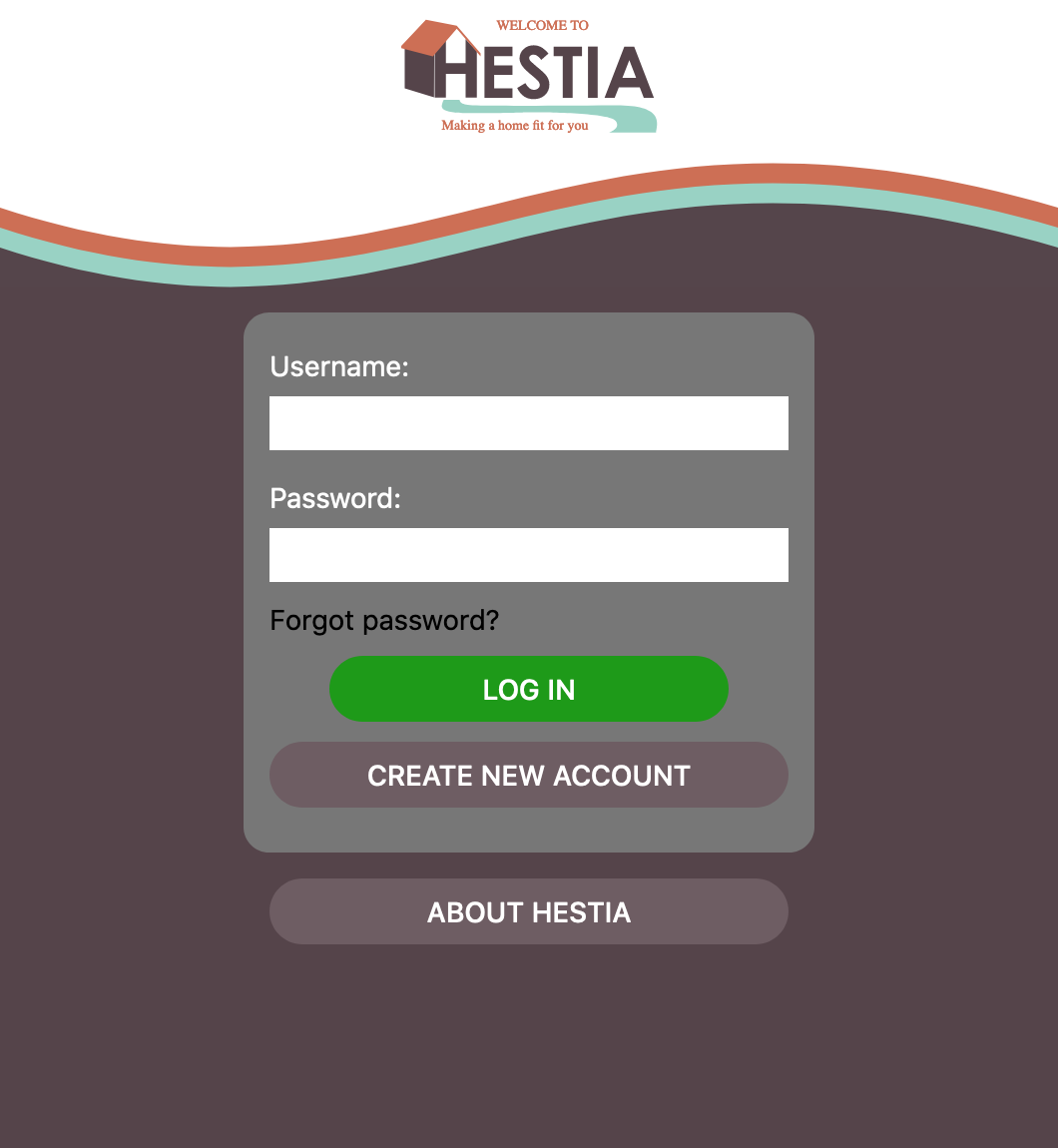 Screenshot of HESTIA login page (new)